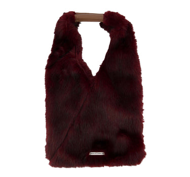fluffy tas met PU detail | burgundy