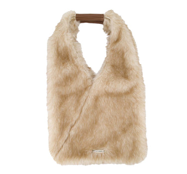 fluffy tas met PU detail | grey oyster