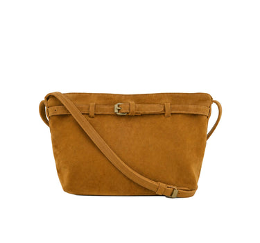 suede tas met riem detail | mid brown