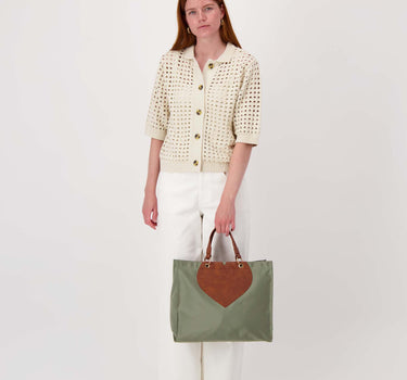 nylon shopper with heart | light moss green