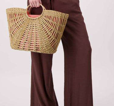 zeegras rieten tas met streep voering groot | beige
