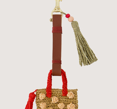 Schlüssel-/Taschenanhänger mit gehäkelter Tasche | Asche-Rot