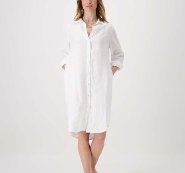 doorknoop jurk in linnen | white
