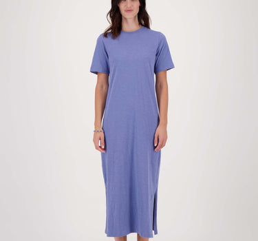 long t-shirt dress with slit | purple-blue