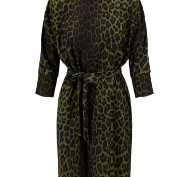 leopard dress crincle | gray-green / black