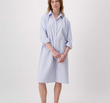 seersucker striped blouse dress | white / light blue
