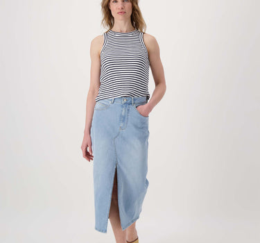 denim skirt with stretch denim | light blue denim
