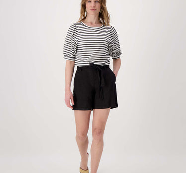 linen shorts with bow belt | black