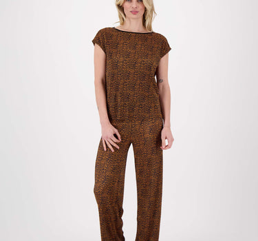 pleated pants with leopard print | camel
