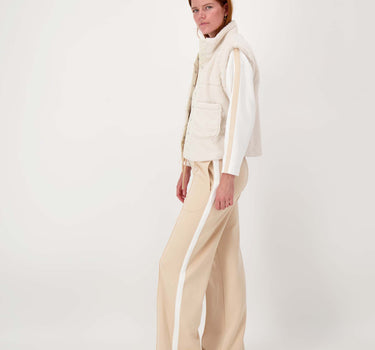 jersey broek met bies | beige / off white