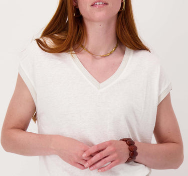V-neck top with lurex trim | off-white