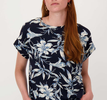 jersey top with floral print | summer navy / off-white