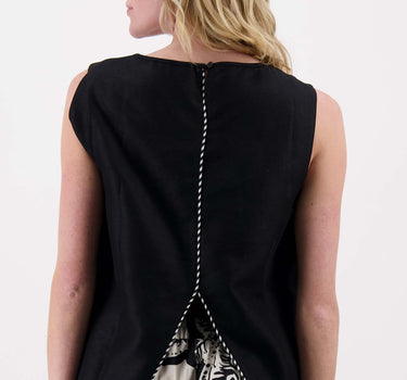 linnen top mouwloos met details tapes | black