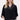 The model is wearing a black V-neck woven top with zigzag detailing by Zusss, featuring a loose fit and an elegant look.