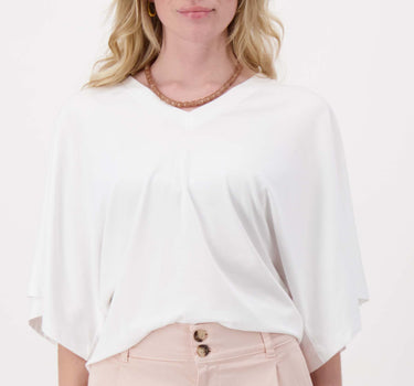 V hals T-shirt wijde mouw met Zusss embroidery | off white