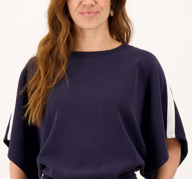 Boatneck top with piping and butterfly sleeves | dark navy