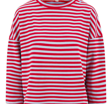 streep sweat shirt boxy 3/4 mouw | light blue/red stripe