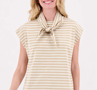 Shirt with scarf | white / sand