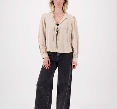 bow blouse jacket striped | off-white / ecru