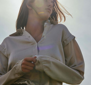 satin blouse with shoulder detail | beige