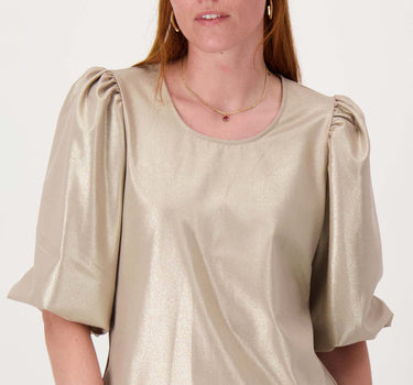 top with puff sleeves lurex | beige
