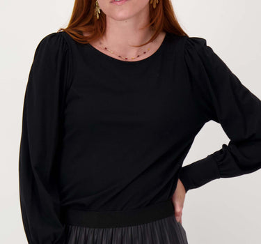 top met boothals lange mouw | black