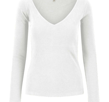 Basic-Top mit V-Ausschnitt und Stretchanteil | Off-White