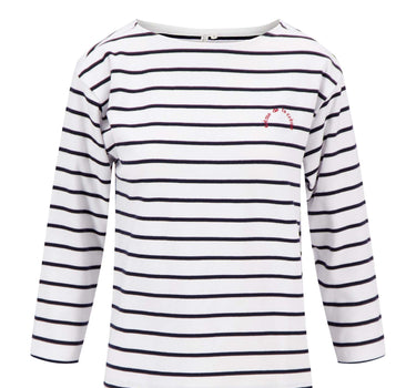 top with boat neck and 3/4 sleeves, striped | white / dark blue