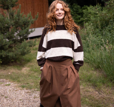 trui met blok streep | dark choco / grey oyster