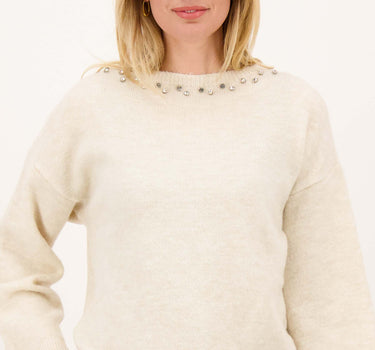 Fluffy Trui met Strass | cream white