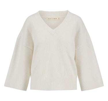trui korte mouw met V hals | white