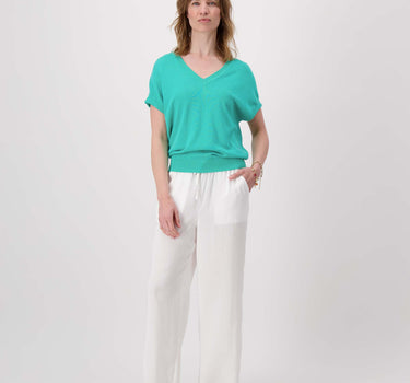 fijnbrei top met v-hals | turquoise