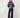 striped cable knit sweater with balloon sleeves | charcoal gray / mid purple
