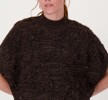 sleeveless sweater with lurex jacquard | chocolate brown / gold