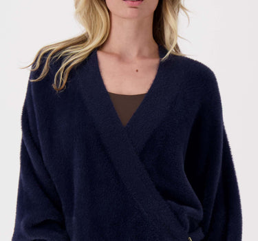wrap sweater in fluffy yarn | navy