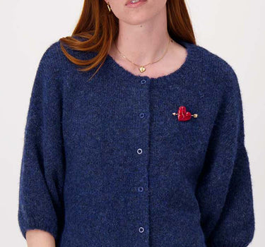soft basic cardigan with batwing sleeves and brooch | summer navy
