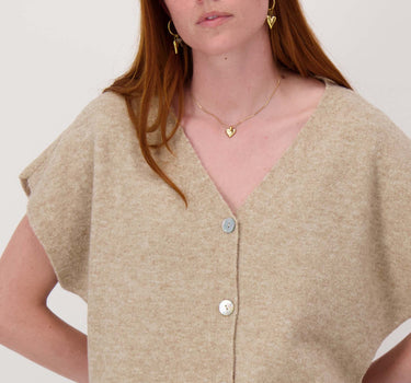 Strickjacke mit V-Ausschnitt aus melierten Garnen | Soft Sand