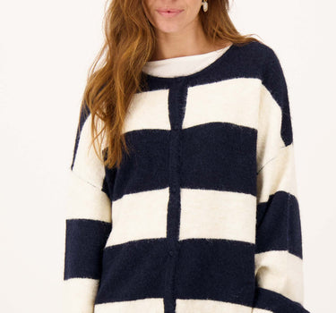 basic vestje met broche in blok streep | off white / dark navy