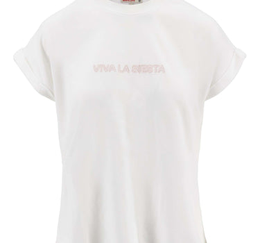T-shirt met opgerolde mouw viva la siesta | off white