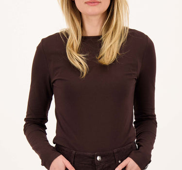 lange mouw boothals top | dark choco