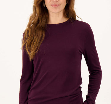 lange mouw ronde hals top en rib | burgundy