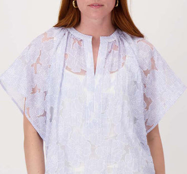 striped organza blouse | mid blue/ off white