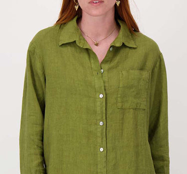 100% linnen lange blouse | light mossgreen