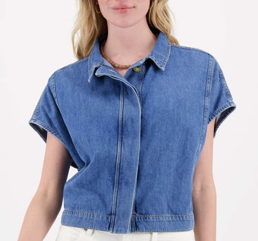 Jeans-Sleeveless-Jacke | mittelblaue Jeans