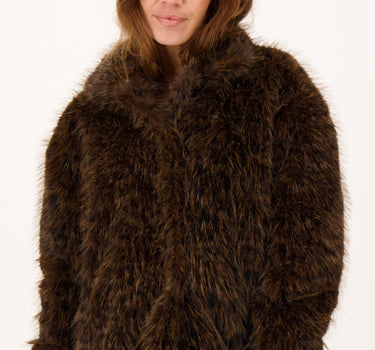 fake fur jasje met panterprint | dark choco