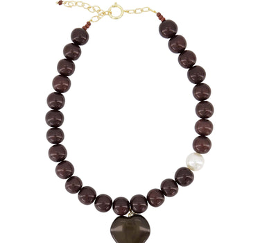 chunky beads ketting met hart hanger | dark choco