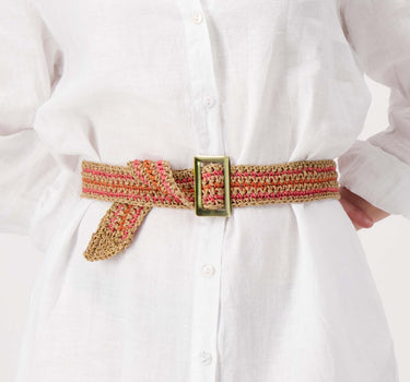 raffia belt with stripe | sahara / bright pink / orange