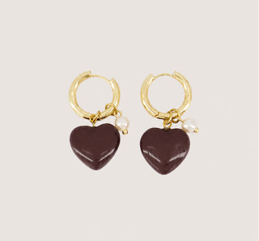 oorbel met hart en parel | dark choco