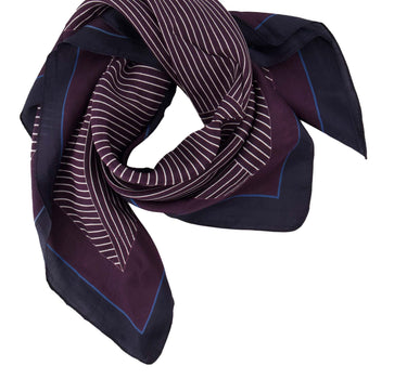 Square silk scarf with stripes, 60x60 | dark navy / ocean blue / burgundy