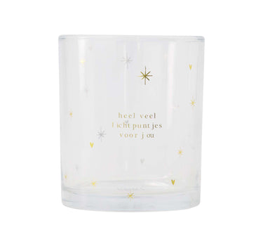 waxinelichthouder glas sterren transparant/goud | transparent / gold